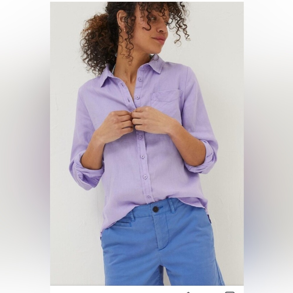 Fat face SZ 6, Purple Button-Up linen long sleeve Shirt.